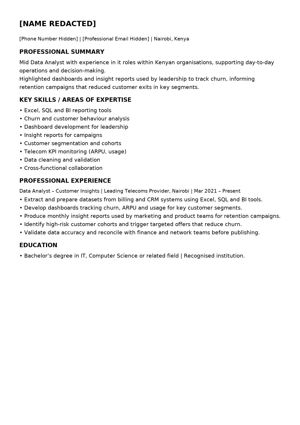 Transformed CV layout for an entry-level IT support specialist