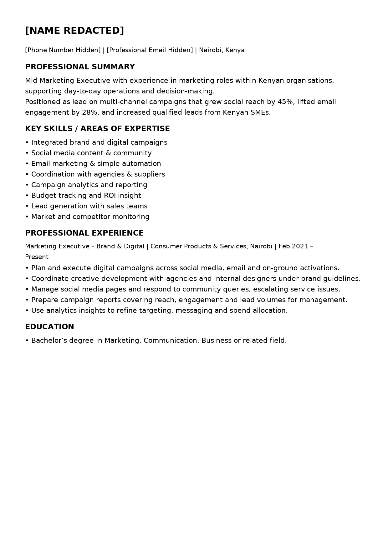 Transformed CV layout for an NGO grants and compliance officer